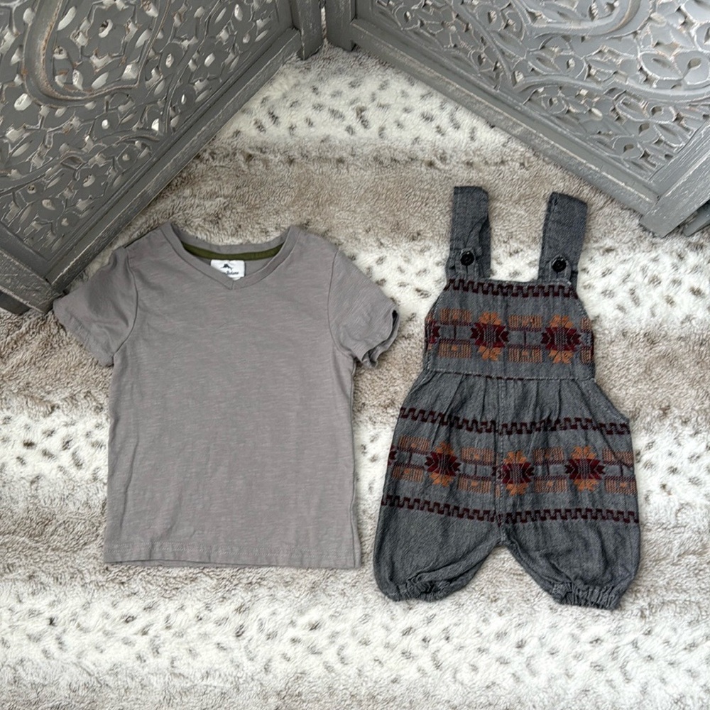 Tommy Bahama tee overalls set boys 2T preppy coastal boho chic surf California